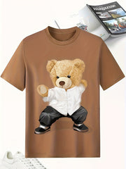 Bear Pattern Print Men's Short Sleeve T-shirt Graphic Tee Men's Summer Clothes