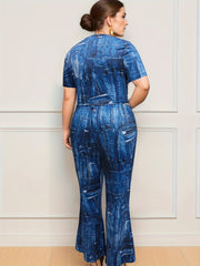 Denim Print Top & Flared Leg Pants 2 Piece Set