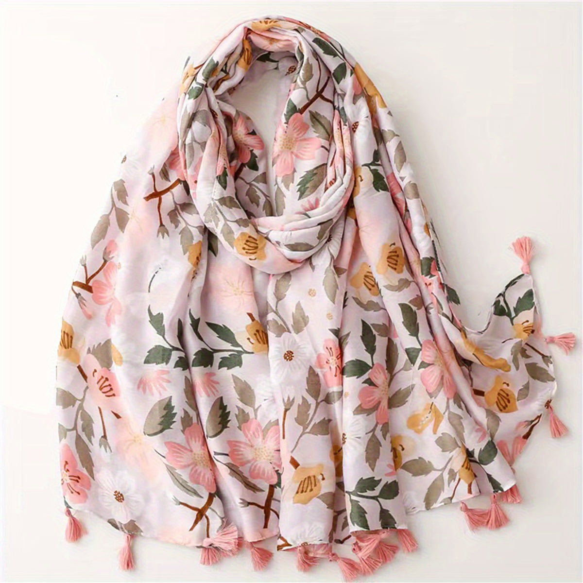Flower Printed Scarf Sunscreen Tassel Shawl Beach Towel