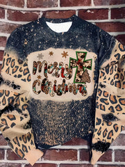 Christmas Leopard Letter Print Sweatshirt for Women