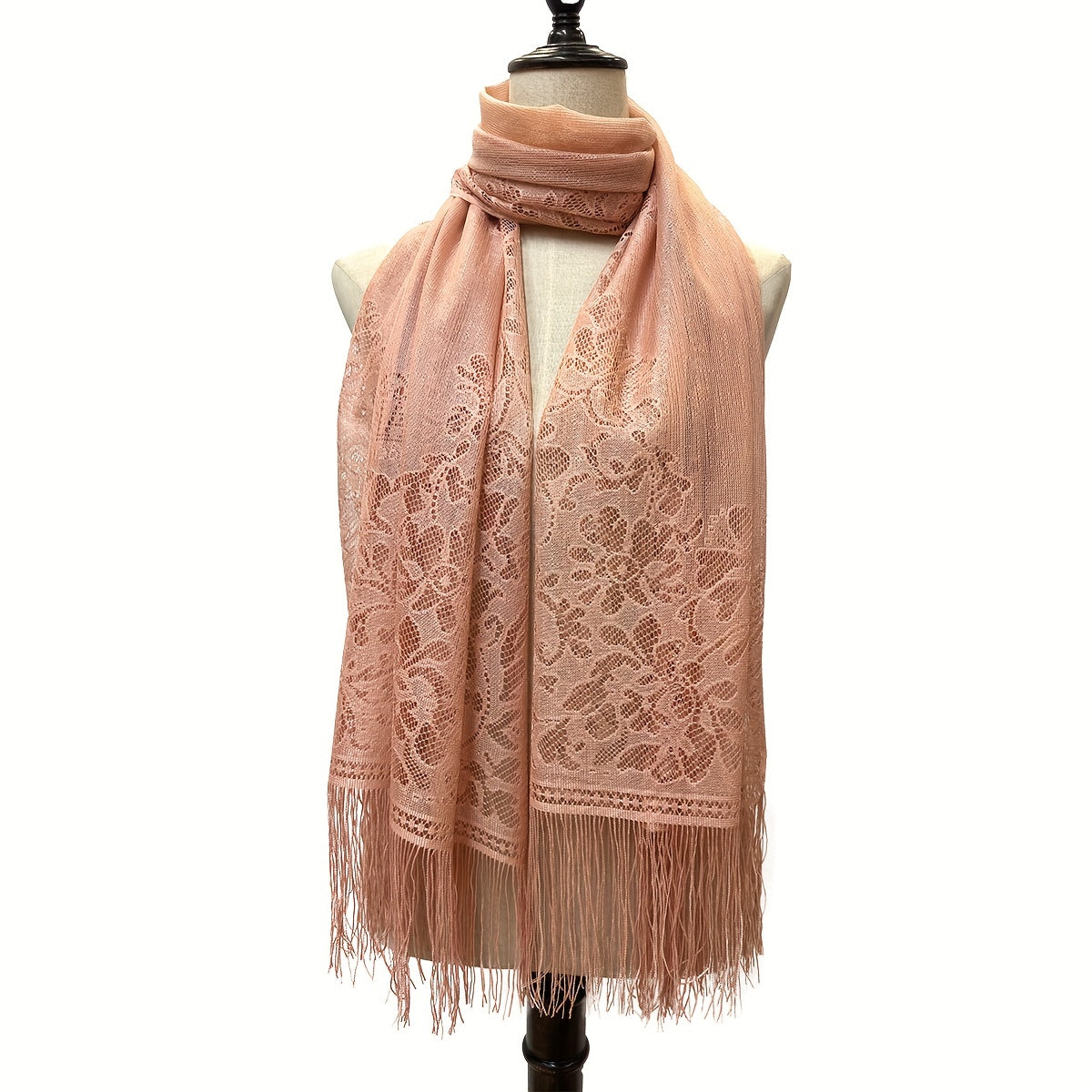 Pink Lace Long Scarf Tassel Shawl Women Dress Wrap