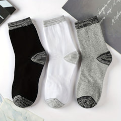 Men's Solid Crew Socks Breathable Comfy Casual Unisex Outdoor Wear