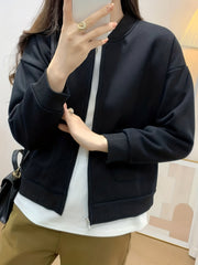 Baseball Neck Solid Jacket Casual Zipper Long Sleeve Outerwear