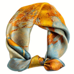 Vintage Golden Print Square Scarf Satin Head Scarf for Women