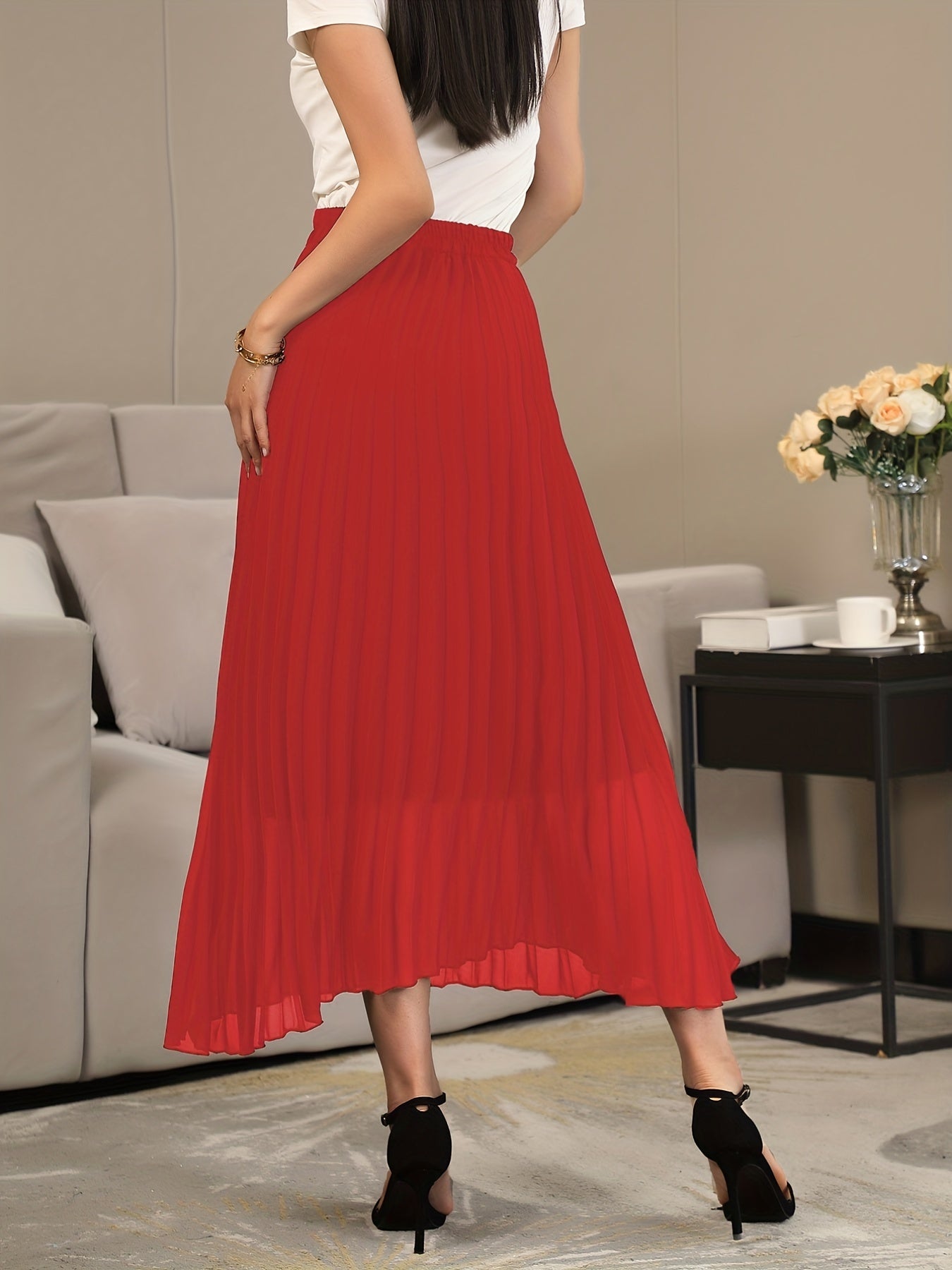 High Waist Pleated Maxi Skirt for Women