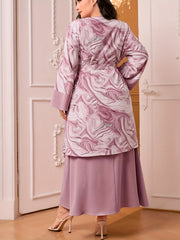 Women's Plus Marble Print Cardigan & Cami Maxi Dress Set