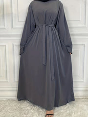Boho Abaya Dress Women's Plus Solid Long Sleeve Maxi Jalabiya Dress