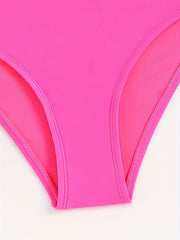 High Waist Tangerine Pink Block Bikini Bottoms