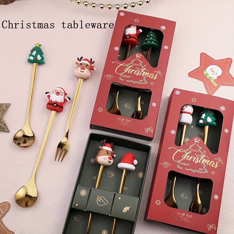Christmas Spoon Set Santa Claus Elk Doll Spoon