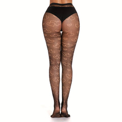 Heart Print High Waist Sheer Pantyhose Women's Stockings