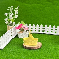 2pcs 1:12 Dollhouse Metal Flower Bucket Basket with Shovel Fairy Garden Decor