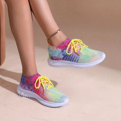 Tie Dye Mesh Breathable Woven Shoes Soft Thick Bottom Sneakers