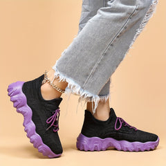 Thick Sole Mesh Running Shoes Shock Absorption Breathable Lace Up Sneakers