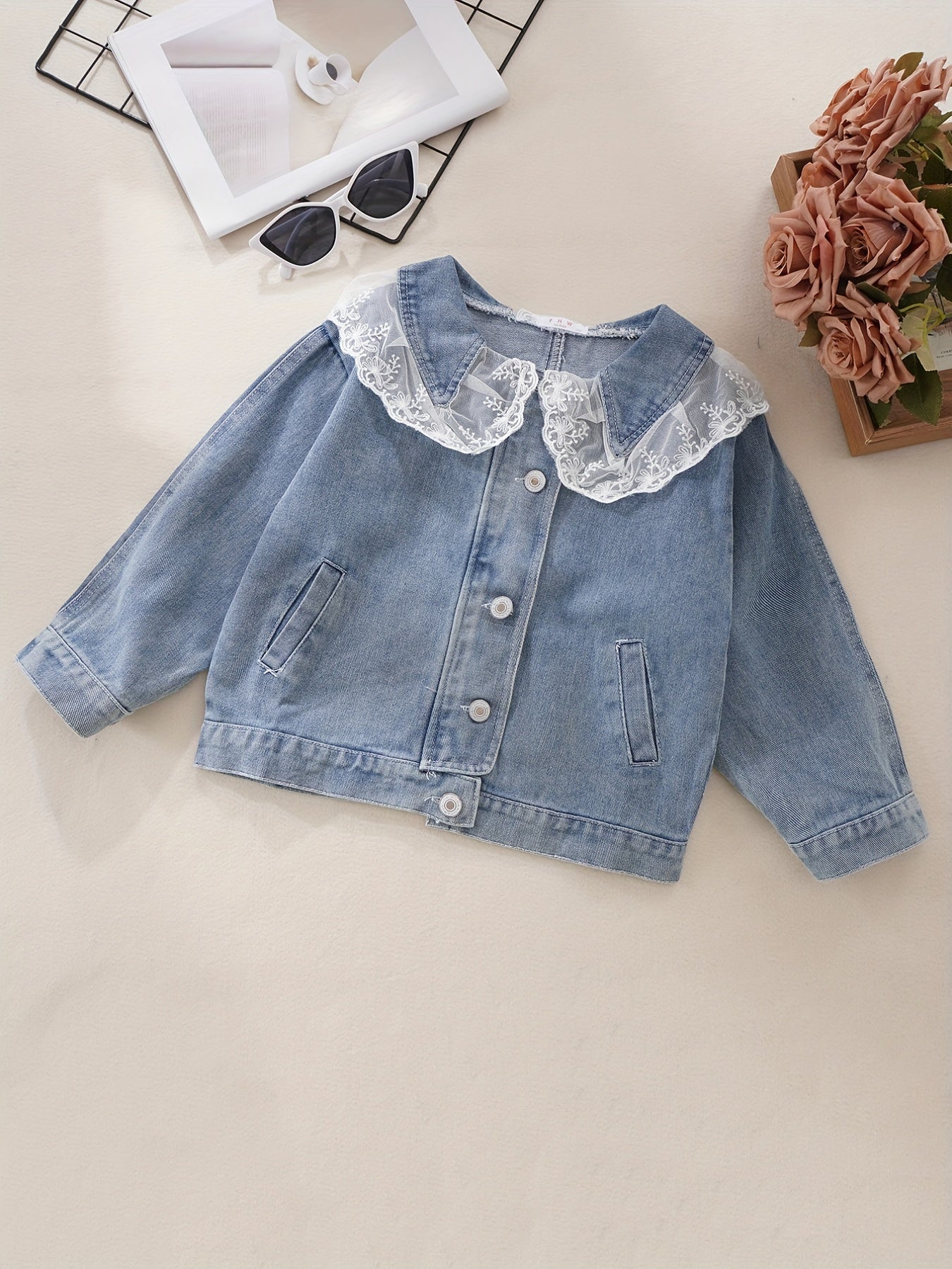 Toddler Girls Lace Spliced Denim Jacket Casual Coat Top