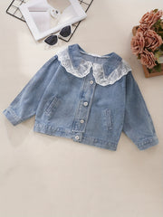 Toddler Girls Lace Spliced Denim Jacket Casual Coat Top