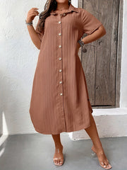 Women's Solid Textured Button Up Shirt Dress