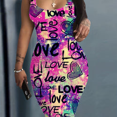 Tank Dress Women's Tie Dye Heart & Art Print Bodycon Dress