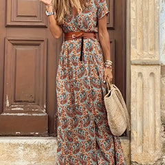 Boho Paisley Print V Neck Maxi Dress Plus Size