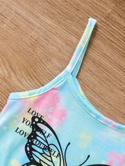 Girls Butterfly Letter Sleeveless Jumpsuit Kids Summer Rompers