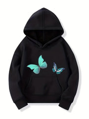 Butterfly Graphic Hoodie Girls Hooded Pullover Sweatshirt Top