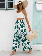 Abstract Print Wide Leg Pants Elastic Waist Vacation Pants