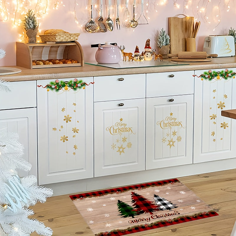 2pcs Thickened Christmas Area Rug Anti-slip Stain Resistant Kitchen Rug