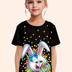 Bunny Graphic Short Sleeve T-shirt for Girls - Easter Summer Clothes