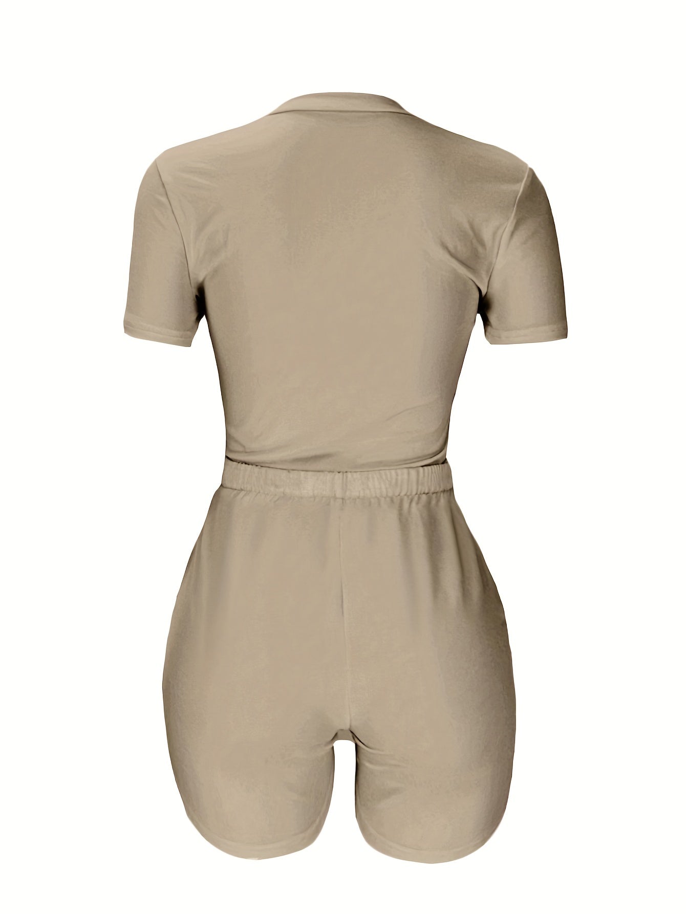 Casual Solid Two piece Set Short Sleeve T shirt & Drawstring Shorts