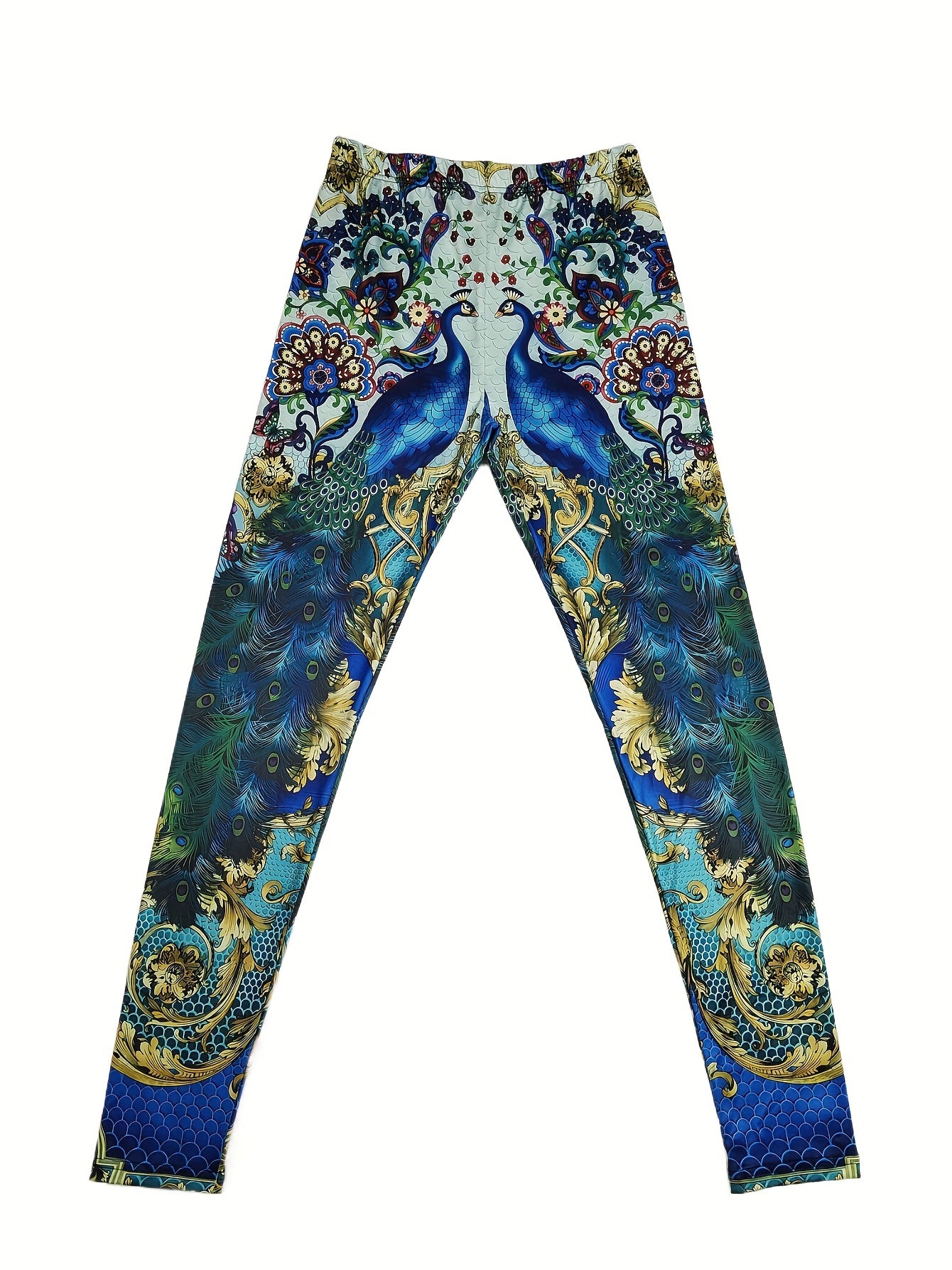 Peacock Print Skinny Leggings High Waist Stretchy Leggings