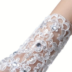 Bridal Wedding Gloves Sunscreen Lace Gloves Inlaid Rhinestone