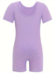 Kids Short Sleeve Gymnastics Romper Suit For Dance Performance