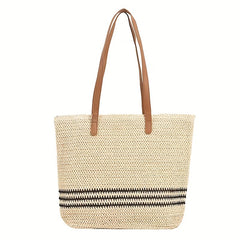 Woven Striped Tote Bag Summer Beach Shoulder Large Handbag Travel Vacation