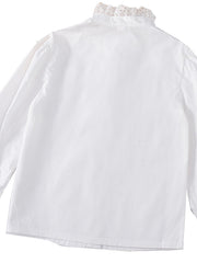 Girls Varsity Shirt Lace Ruffle Collar Long Sleeve Blouse