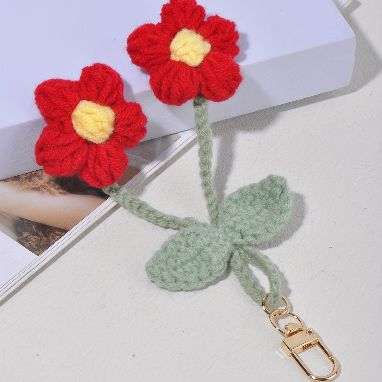 Crochet Flower Keychain Pendant Woolen Daisy Knitting Ornament