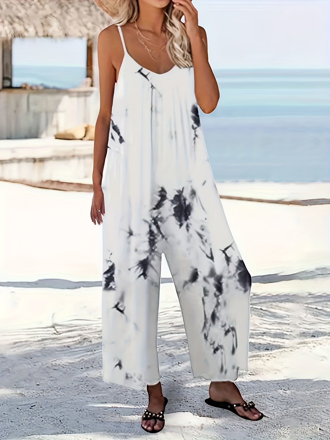 Tie Dye Round Neck Wide Leg Jumpsuit