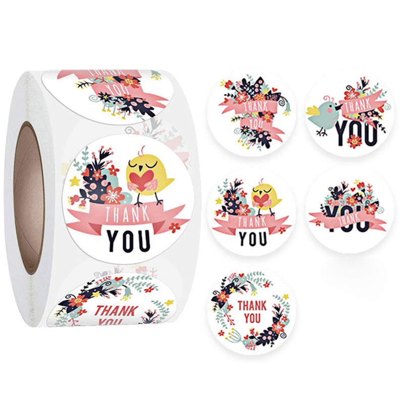 500 Thank You Sticker Roll 0.98in Small Round Circle Sticker