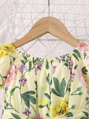 Girls Tropical Floral Off Shoulder Bodysuit With Belt