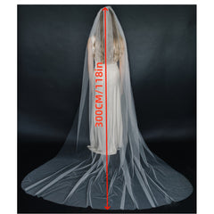 1 Tier Cathedral Wedding Veil with Comb Cut Edge Long Bridal Veil Tulle Plain