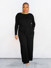Knot Back Drawstring Wide Pant Jumpsuit