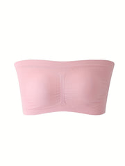 Plus Size Sexy Tube Bra Women's Plus Solid Wireless Padded Comfort