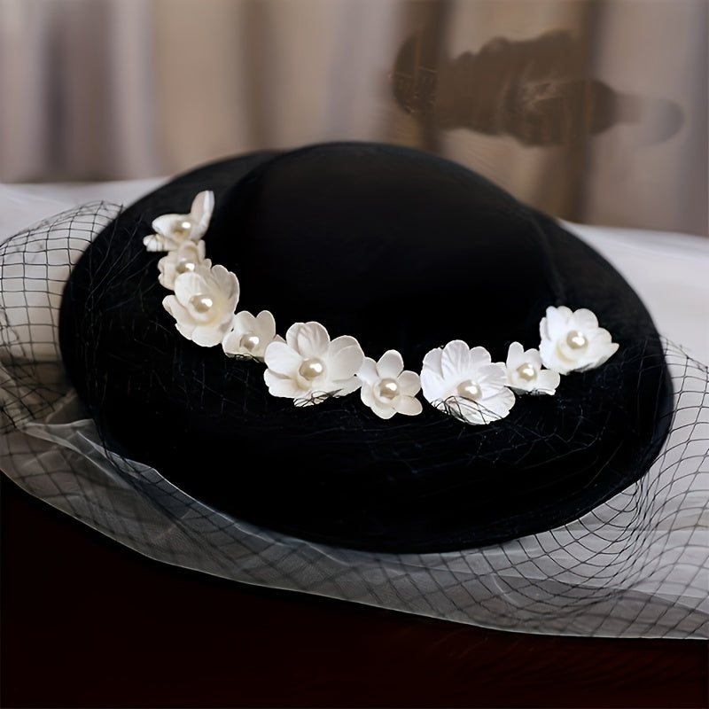 Vintage Fedora Cap French Veil Flower Hat Bridal Headwear