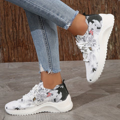 Women's Butterfly Print Sock Sneakers Breathable Lace Up Low Top Running Shoes
