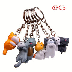 6pcs Kitten Car Keychain Lucky Cat Key Chain Pendant