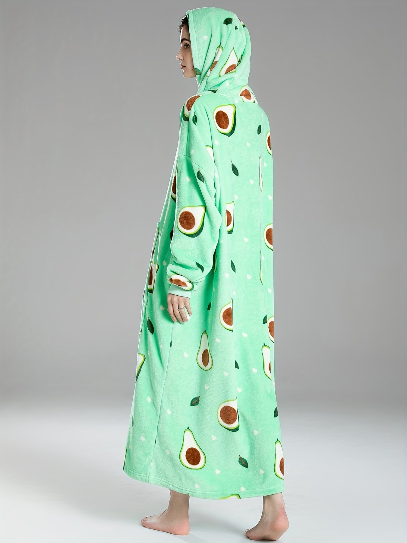Avocado Pattern Hooded Fleece Nightgown