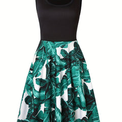 Tropical Print Tank Dress Medium Stretch A-line Dress