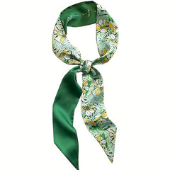 Green Floral Print Skinny Scarf Silk Ribbon Necktie Neckerchief