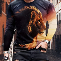 Lion 3d Print Men's Long Sleeve T-shirt Vintage Tees For Autumn