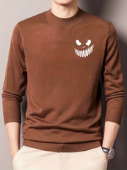 Men's Knitted Sweater Monster Face Pattern Warm Crew Neck Pullover