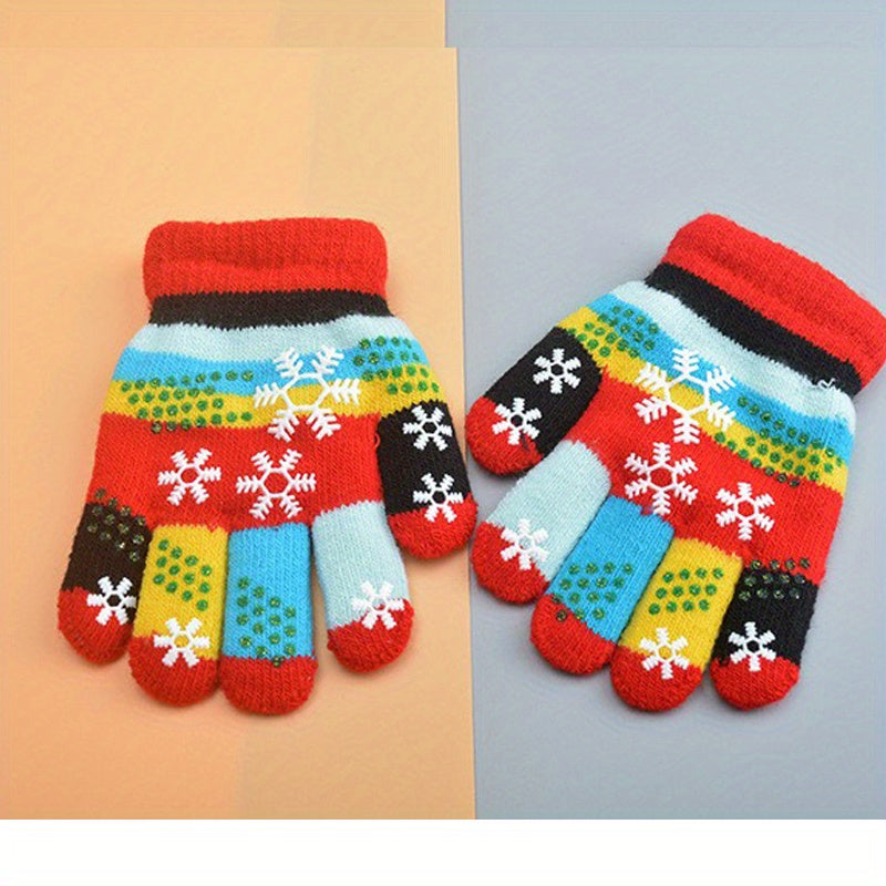 Kids Snowflakes Five Fingers Plus Velvet Gloves