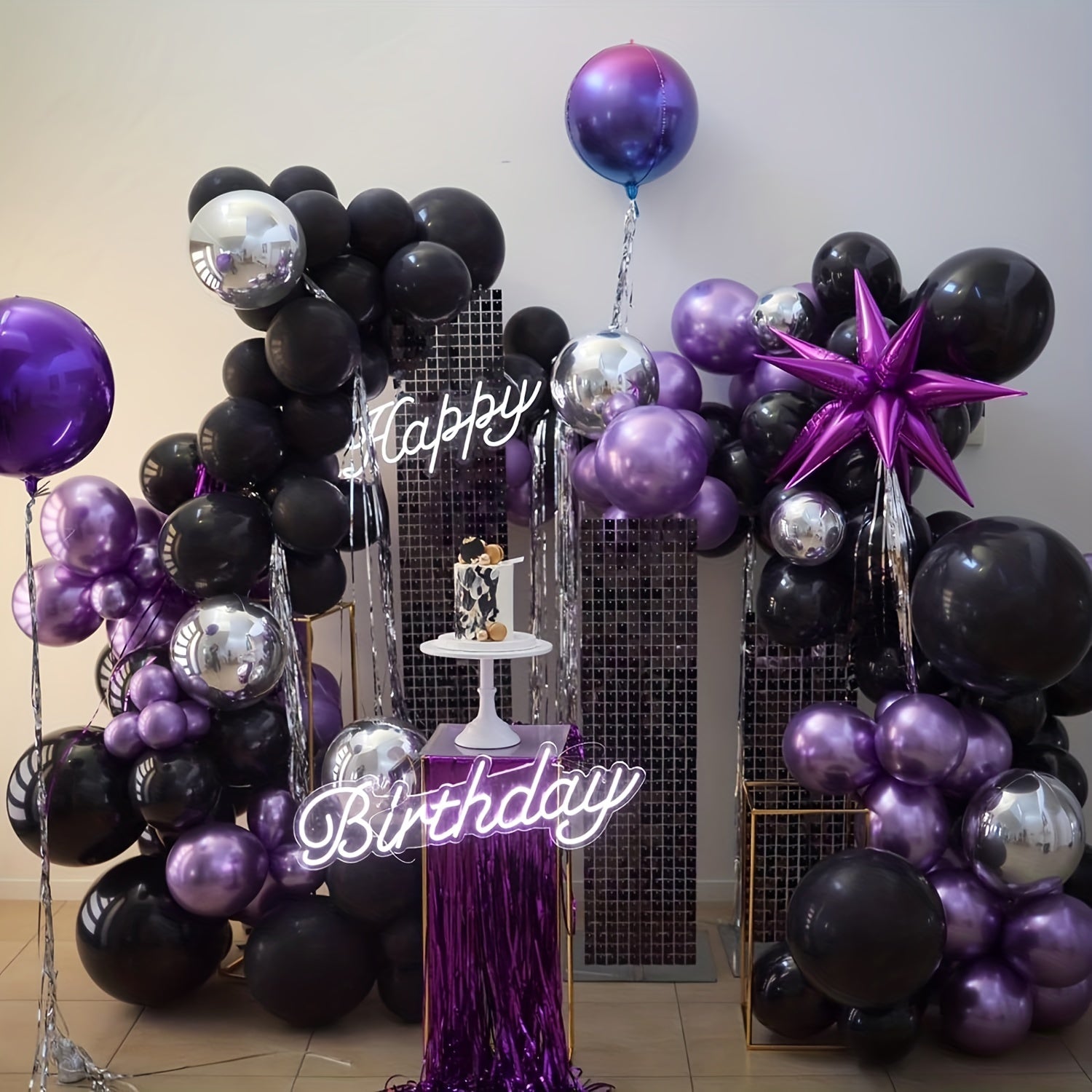 61pc Purple Balloon Set - 30 Confetti Balloons, 25 Metallic Balloons, Ribbon